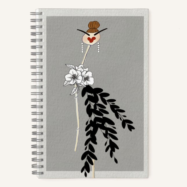 Monochrome Blüten Notizbuch (Vorderseite)