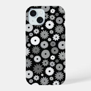 Monochrome Blüten Wiederholungsmuster iPhone 15 Hülle