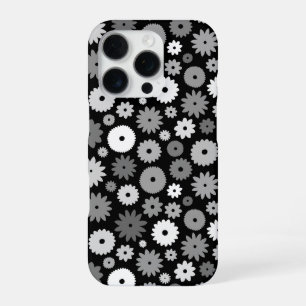 Monochrome Blüten Wiederholungsmuster iPhone 16 Pro Hülle