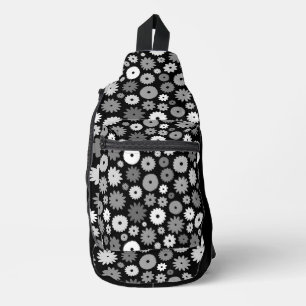 Monochrome Blütenmuster Crossbody Bag