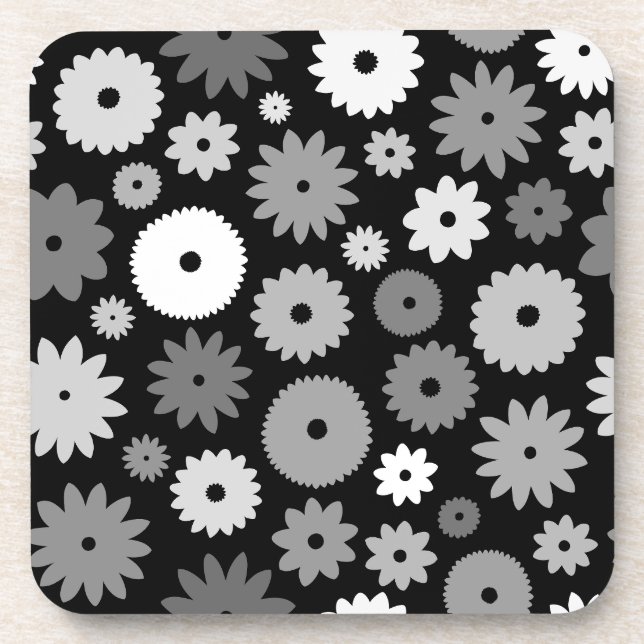 Monochrome Blütenmuster Getränkeuntersetzer (Vorderseite)