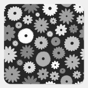 Monochrome Blütenmuster Quadratischer Aufkleber