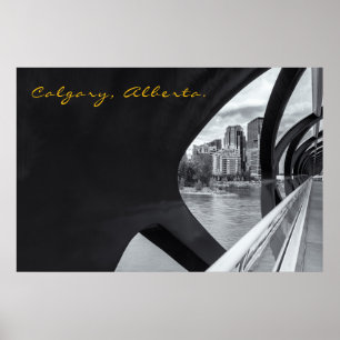 Monochrome Calgary Citycape an der Peace Bridge Poster