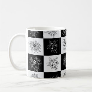 Monochrome Checkerboard-Blume Elegantes Muster Kaffeetasse