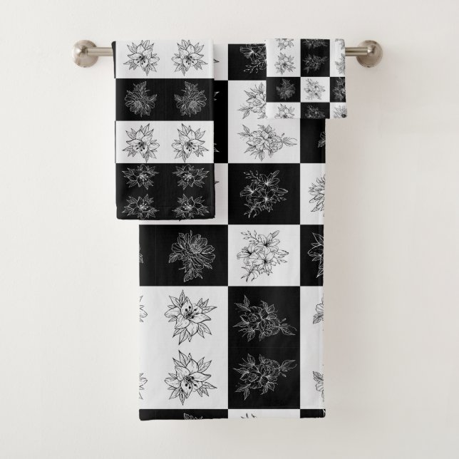 Monochrome Checkerboard FLowers motif élégant (En situation)