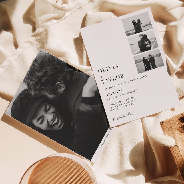 Monochrome Classic Foto Collage Wedding Einladung (Von Creator hochgeladen)