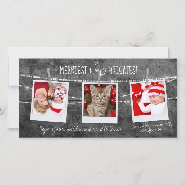 Monochrome Color Pop Merriest Holiday 3-Foto-Karte (Vorderseite)