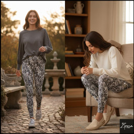 Monochrome Crowded Dog Face Breed Pattern Leggings