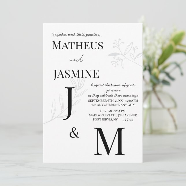 Monochrome Deutsche Und Script Hochzeit  Einladung (Stehend Vorderseite)