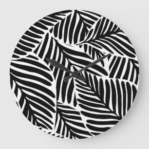 Monochrome Dschungel-Geometrie nahtloses Muster Große Wanduhr