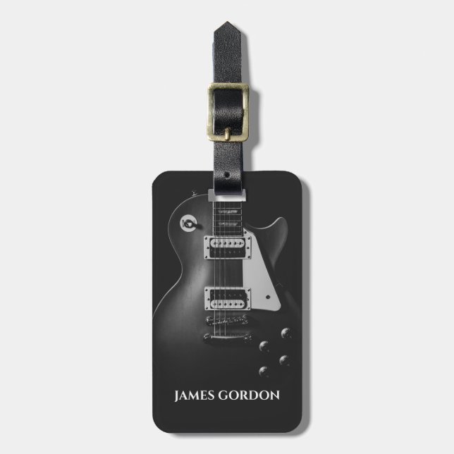 Monochrome elektrische Gitarre personalisiert Gepäckanhänger (Vorderseite vertikal)