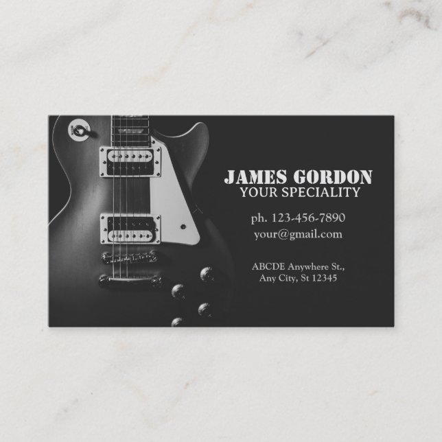 Monochrome elektrische Gitarre Visitenkarte (Vorderseite)