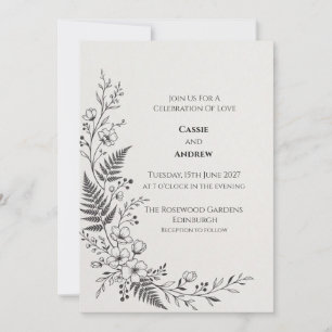 Monochrome Farn Botanische Hochzeitseinladung Einladung