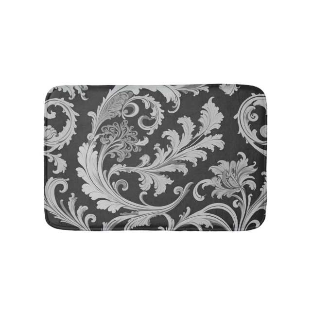 Monochrome Fleur Antique Muster Badematte (Vorderseite)