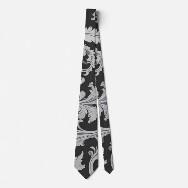 Monochrome Fleur Antique Muster Krawatte (Vorderseite)