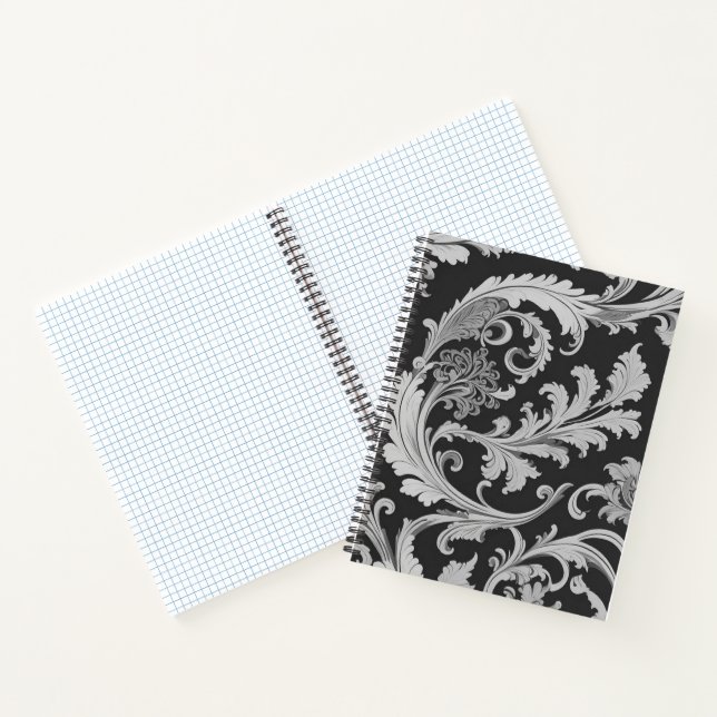 Monochrome Fleur Antique Muster Notizbuch (Innenseite)