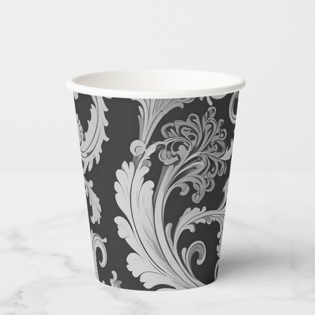 Monochrome Fleur Antique Muster Pappbecher (Vorderseite)