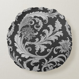 Monochrome Fleur Antique Muster Rundes Kissen