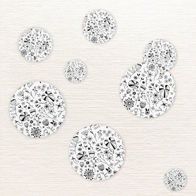 Monochrome Floral Konfetti (Floral line art contemporary confetti)