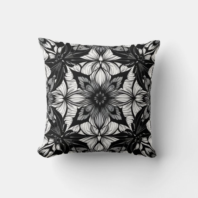 Monochrome Floral Lace Medallion Muster Kissen (Vorderseite)