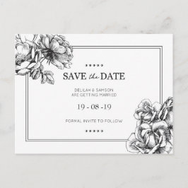 Monochrome florale Hochzeit Speichern Sie das Datu Ankündigungspostkarte