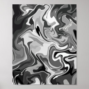 Monochrome Fluid Swirl-Design Poster