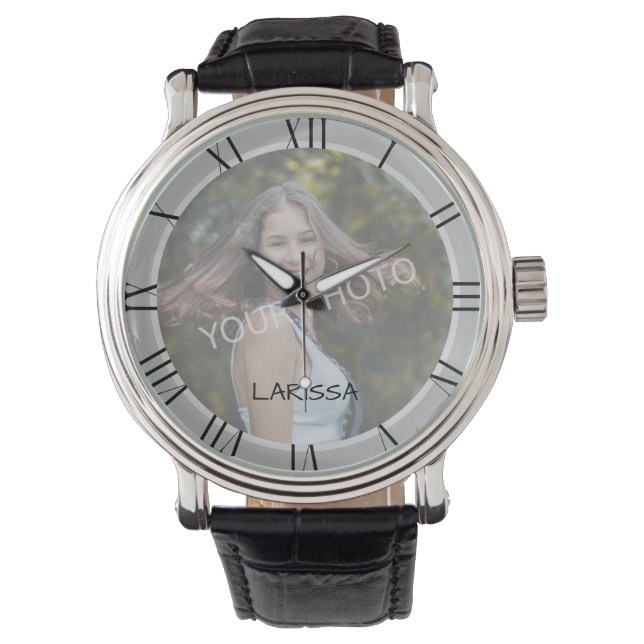 Monochrome Fotoplasme Grau Einfaches Individuelle  Armbanduhr (Vorderseite)