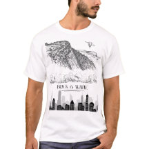 Monochrome Gebirgsstadt-Skyline-Kunst Schwarz Weiß