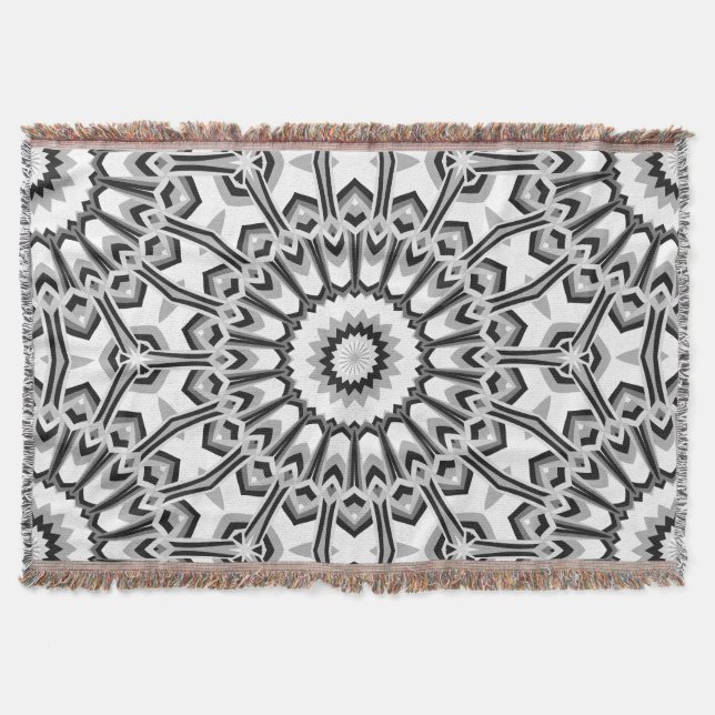 Monochrome Geometric Mandala Bloom Decke (Vorderseite)