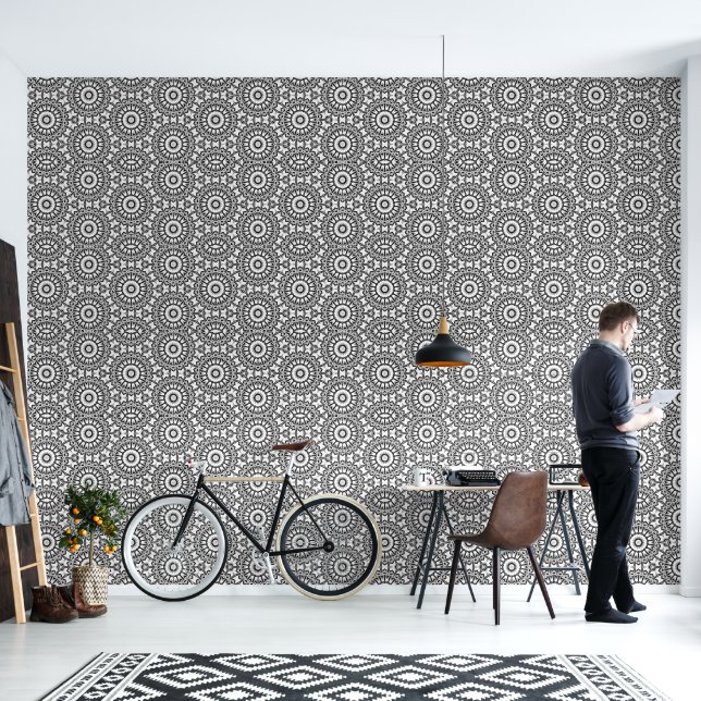 Monochrome Geometric Mandala Bloom Tapete (Wohnbereich)