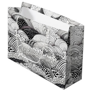 Monochrome geometrische organische Kunst - Schwarz Große Geschenktüte