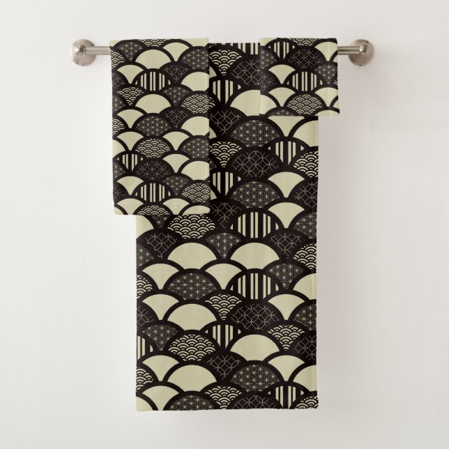 Monochrome geometrische Wellenmuster Badhandtuch Set (Insitu)