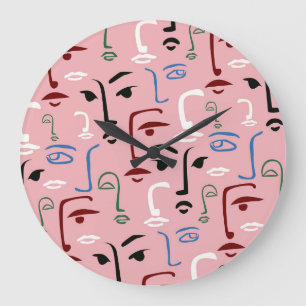 Monochrome Gesichter Große Wanduhr