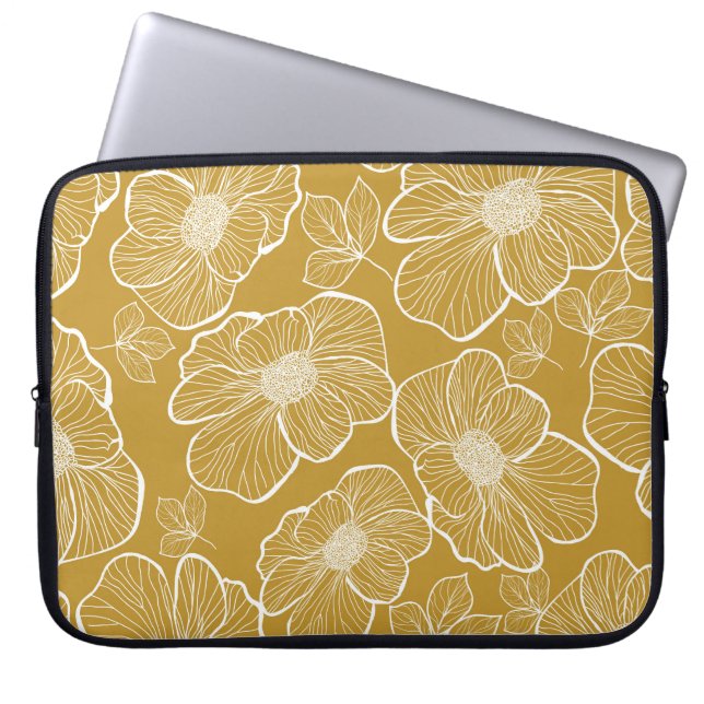 Monochrome goldene Blüte: Abstrakt nahtlos Laptopschutzhülle (Vorderseite)