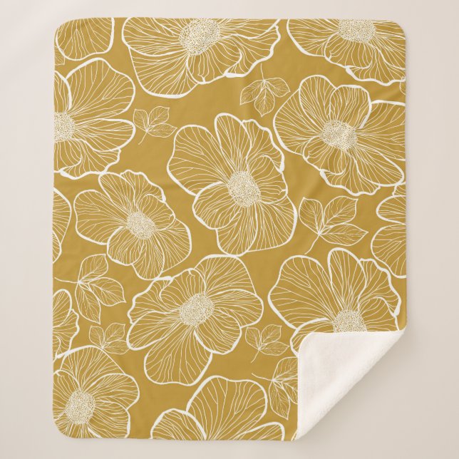 Monochrome goldene Blüte: Abstrakt nahtlos Sherpadecke (Vorderseite)