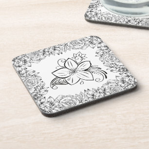 Monochrome Grafik Kunst, schöne Blume Getränkeuntersetzer
