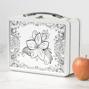 Monochrome grafische Kunst, schöne Blume Metall Brotdose