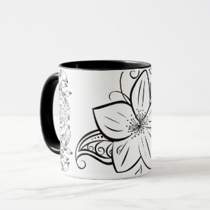 Monochrome grafische Kunst, schöne Blume Tasse