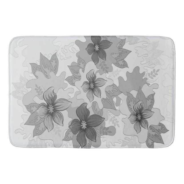 Monochrome graue Blume Badematte (Vorderseite)