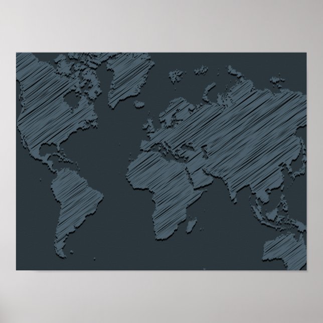 Monochrome graue Minimalistische Weltkarte Poster (Vorne)