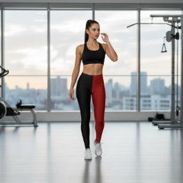 Monochrome Half Schwarz Halbwine Rotes Halloween Leggings