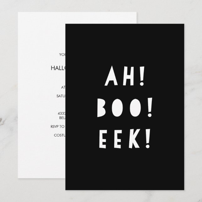 Monochrome Halloween-Einladung | AH BOO EEK! Einladung (Vorne/Hinten)