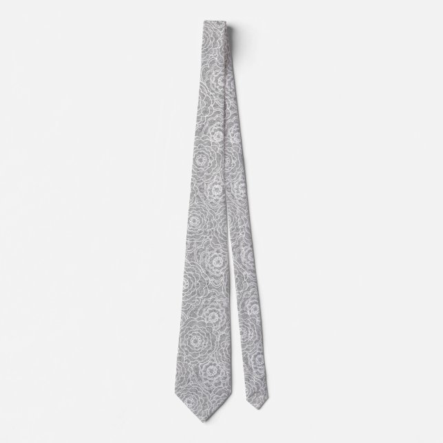 Monochrome hellgraue Blume Neck Tie Krawatte (Vorderseite)