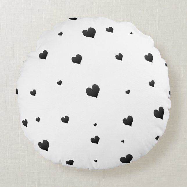 Monochrome Herz Minimalistische Liebe Rundpolyeste Rundes Kissen (Vorderseite)