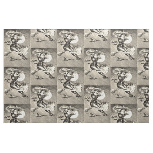 Monochrome Hexe Vollmond Fledermaus Besen Stoff