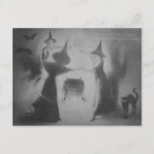 Monochrome Hexenfledermaus Nacht Kessel Schwarze K Postkarte