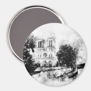 Monochrome Illustration der Kathedrale Notre-Dame Magnet