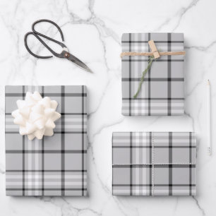 Monochrome Karierte Tartan-Muster Geschenkpapier Set