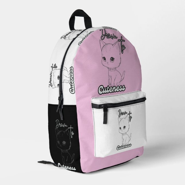 Monochrome Kitten mit spielerischen Vibes Bedruckter Rucksack (Rückseitige Ecke links)