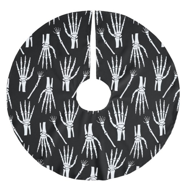 Monochrome Knochen Halloween-Muster Polyester Weihnachtsbaumdecke (Vorderseite)